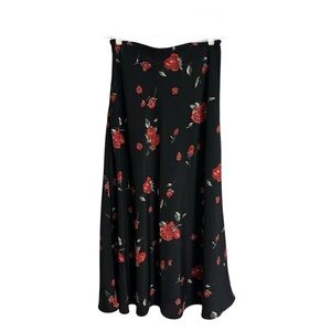 Vintage Old Navy Y2K black floral roses feminine romantic maxi skirt size 12